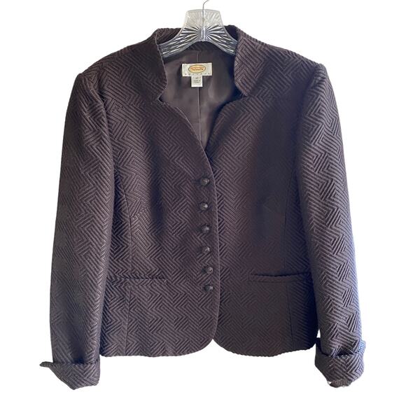 TALBOTS 12P Brown Cropped Blazer Jacket Wool Blend 12 Petite 6-Button Front - Picture 1 of 12